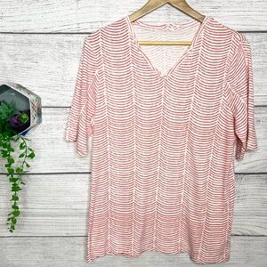 NWT Chico's Red & White Stripe V-Neck Elbow Sleeve Faye T-Shirt Top Size Large